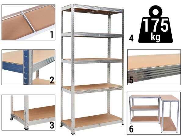 Regál 180x90x30 cm stříbrný