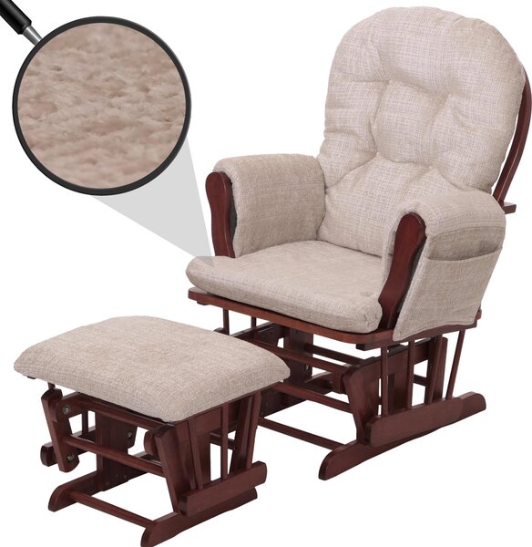 Relaxaní křeslo HWC-C76, houpací křeslo s taburetem látka inylka (465 g/m²) Oeko-Tex krémová, tmavý rám