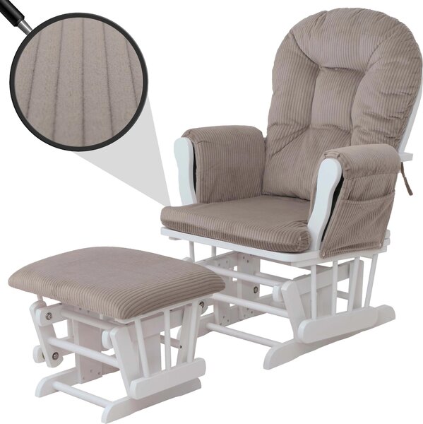 Relaxaní křeslo HWC-C76, houpací křeslo houpací křeslo s taburetem tkanina kord 320g/m² Oeko-Tex svtle edý rám bílý