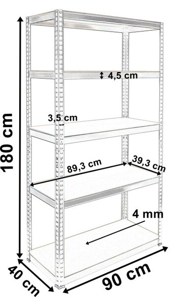 Regál 180x90x30 cm stříbrný