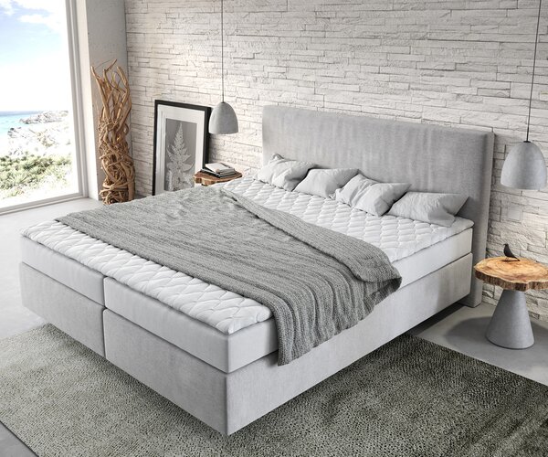 DELIFE Boxspring postel Dream-Well 180x200 cm mikrovlákno šedá s matrací a topperem
