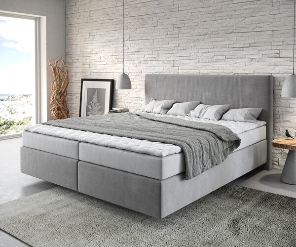 DELIFE Boxspring postel Dream-Well 180x200 cm mikrovlákno šedá s matrací a topperem
