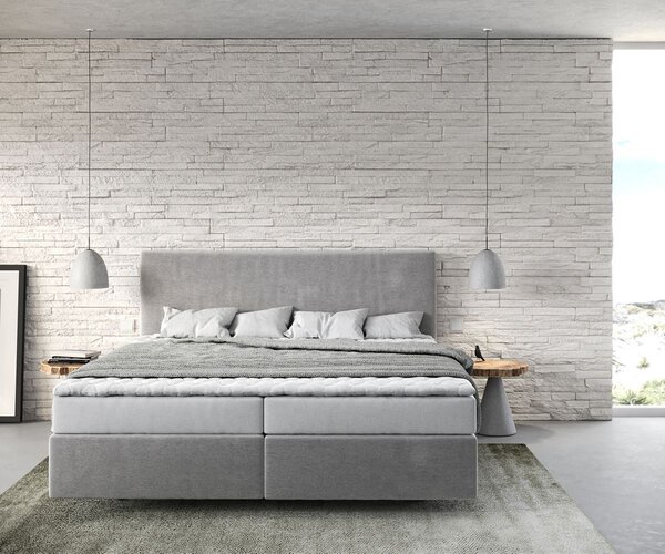DELIFE Boxspring postel Dream-Well 180x200 cm mikrovlákno šedá s matrací a topperem