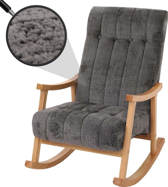 Houpací křeslo HWC-K10, polohovatelné, dřevo tkanina/textilní enil (465g/m²) tmav edá, pírodní rám