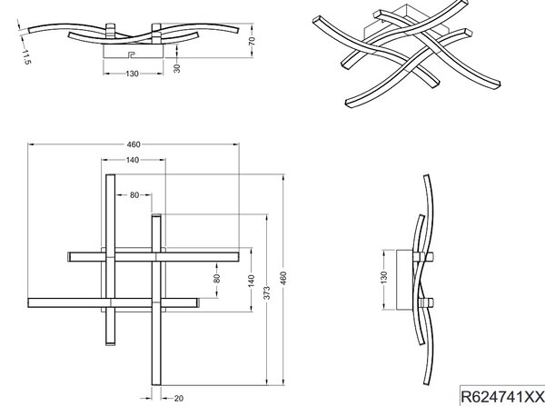 Trio Leuchten R62474432 Route - Stropní LED černé svítidlo 46 x 46cm, 20W, 2400lm, 4000K (Moderní stropní přisazený lustr v černé barvě)