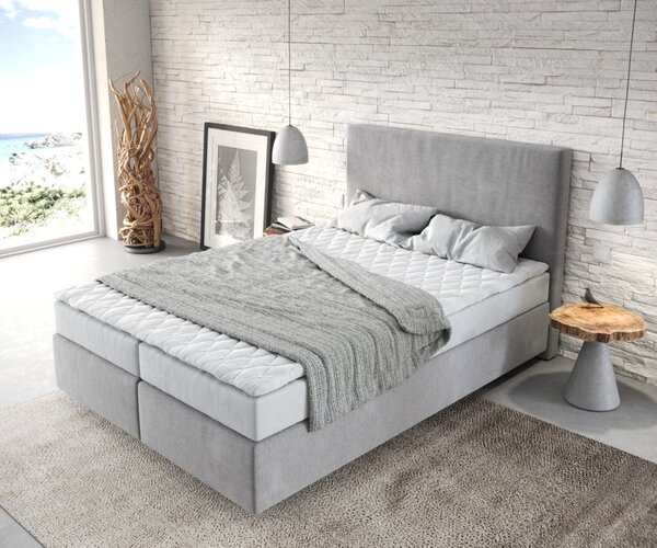 DELIFE Boxspring postel Dream-Well 140x200 cm mikrovlákno šedá s matrací a topperem