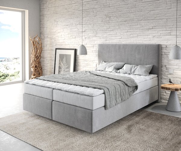 DELIFE Boxspring postel Dream-Well 140x200 cm mikrovlákno šedá s matrací a topperem