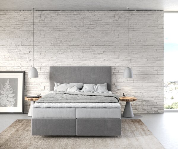 DELIFE Boxspring postel Dream-Well 140x200 cm mikrovlákno šedá s matrací a topperem