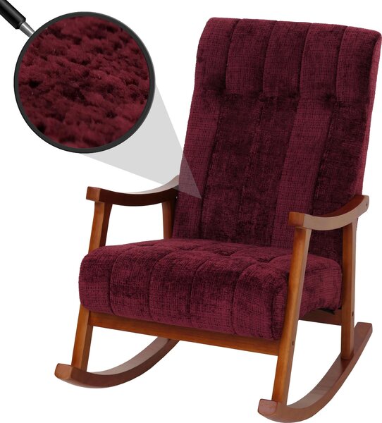 Houpací křeslo HWC-K10, polohovatelné, dřevo tkanina/textilní enil (465 g/m²) bordeaux, rám ve vzhledu oechu