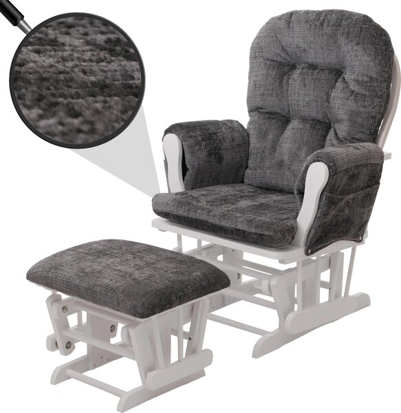 Relaxaní křeslo HWC-C76, houpací křeslo s taburetem látka inylka (465g/m²) Oeko-Tex tmav edá, bílý rám