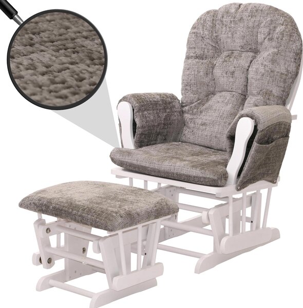 Relaxaní křeslo HWC-C76, houpací křeslo s taburetem látka inylka (465g/m²) Oeko-Tex svtle edá, bílý rám