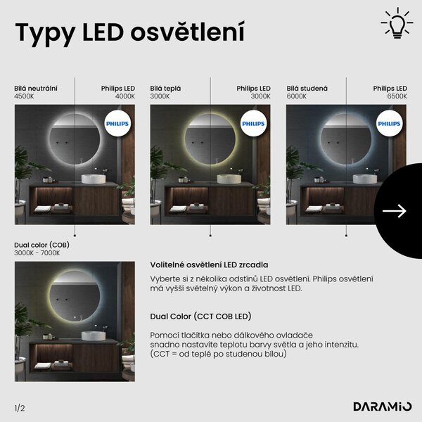 Kulaté zrcadlo do koupelny s LED osvětlením E6