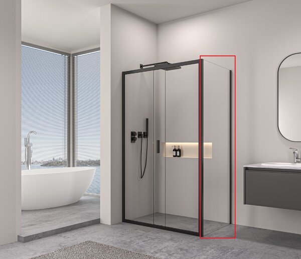 Erga Alpine, pevná stěna pro sprchový kout 70x195 cm, 6mm čiré sklo, černý profil, ERG-V02-ALPINE-G070-BK