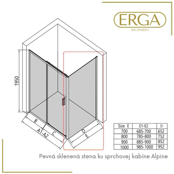 Erga Alpine, pevná stěna pro sprchový kout 70x195 cm, 6mm čiré sklo, chromový profil, ERG-V02-ALPINE-G070-CR
