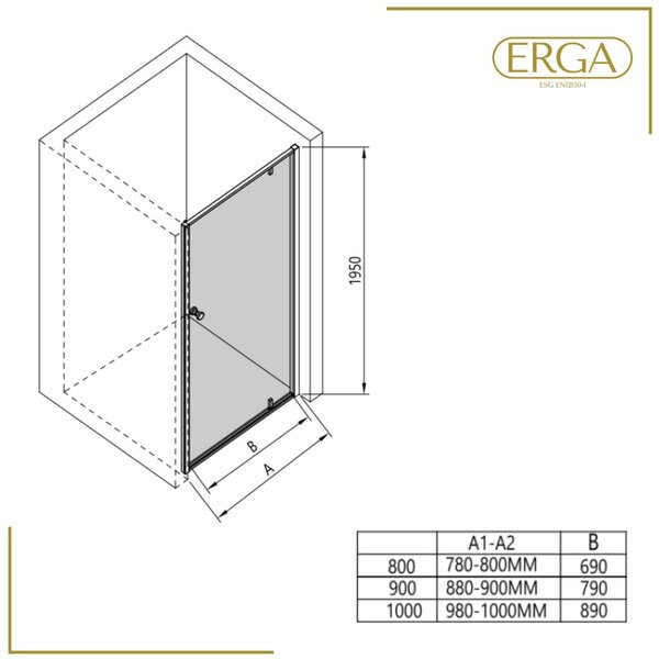 Erga Sydney, 1-křídlé výklopné sprchové dveře do otvoru 80x195 cm, 6mm čiré sklo, černý profil, ERG-V02-SYDNEY-D080-BK