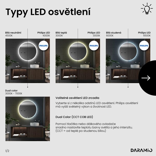 Kulaté zrcadlo do koupelny s LED osvětlením E1