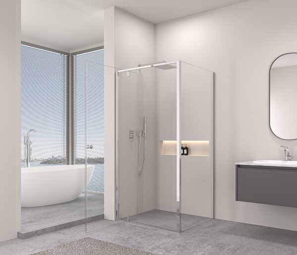 Erga Sydney, sprchový kout s 1-křídlými dveřmi 80(dveře) x 80(stěna) x 195 cm, 6mm čiré sklo, chromový profil, ERG-V02-SYDNEY-D080G080-CR