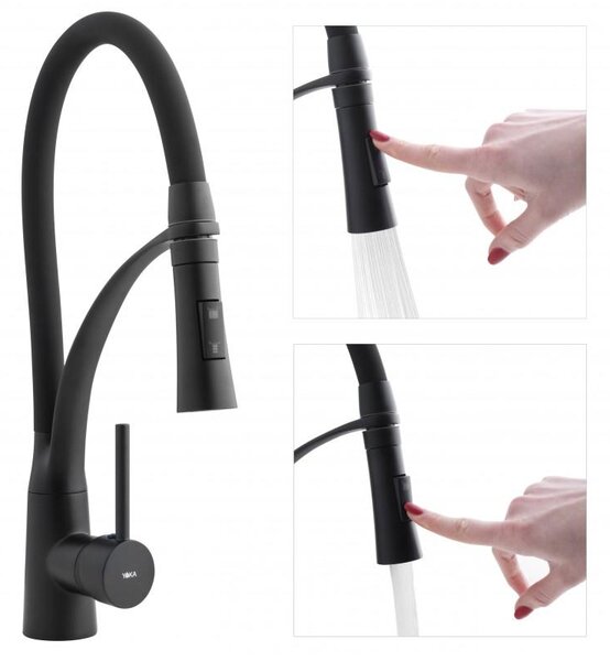 Erga Zefir, vysoká dřezová baterie s elastickým ramenem h-430, černá matná, ERG-YKA-BZ.ZEFIR-BLK