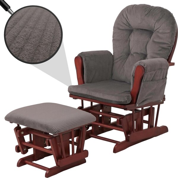 Relaxaní křeslo HWC-C76, houpací křeslo houpací křeslo s taburetem tkanina kord 320g/m² Oeko-Tex tmav edý tmavý rám