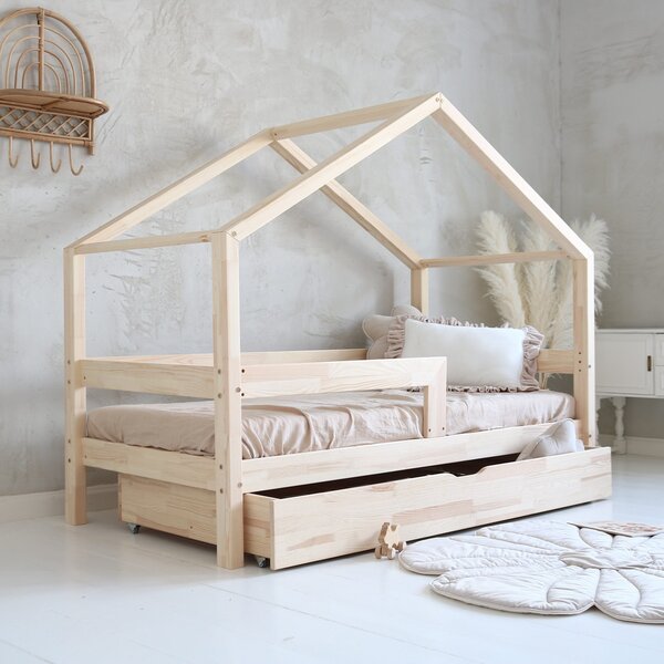 Domečková postel Housebed - rovná zábrana 100x200 cm Barva: přírodní, Úchyt šuplíku: šňůrky