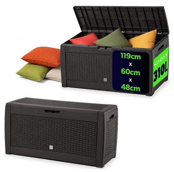 Zahradní box KADAX "Weria", plastový úloný box, zahradní truhla, zahradní box, tmav hndý, 310L, 119 cm