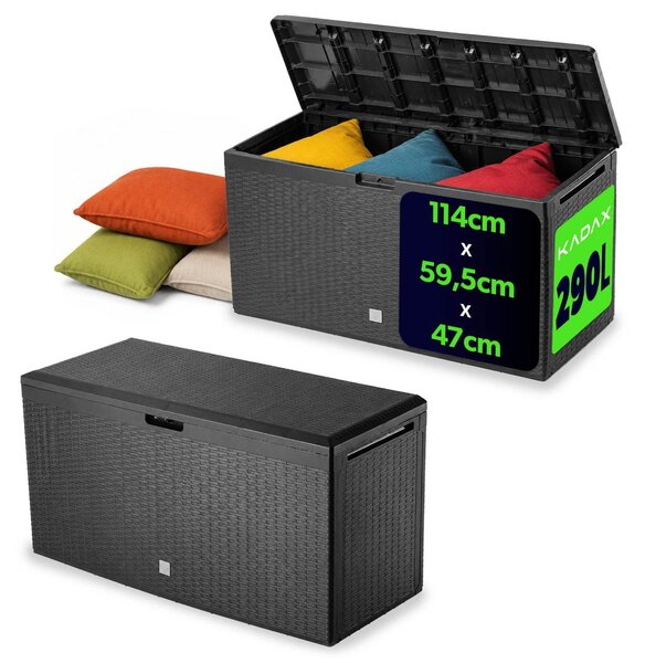 Zahradní box KADAX "Megara", plastový úloný box, zahradní truhla, zahradní box, antracit, 290L, 114 cm