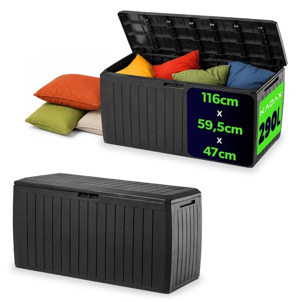 Zahradní box KADAX "Amfisa", plastový úloný box, zahradní truhla, zahradní box, antracit, 290L, 116 cm