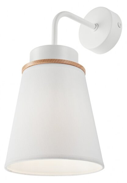 Lamkur KM 1.110 AUGUSTINO 37585 - Nástěnné svítidlo s dřevěným prvkem a textilním stínidlem 1 x E27 (Moderní nástěnná lampička bez vypínače)