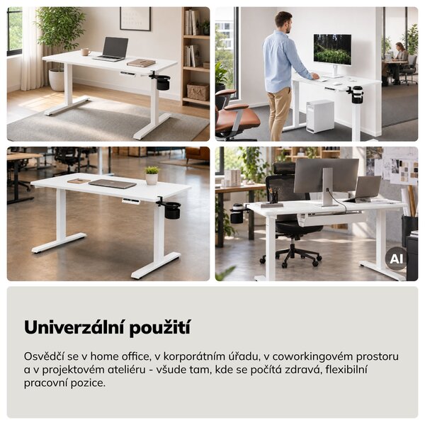 Elektrický stůl s nastavitelnou výškou ergonomický bílý,1200x600 mm: ARIA