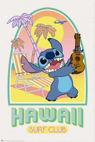 Plakát, Obraz - Stitch - Hawaii Club Surf, (61 x cm)