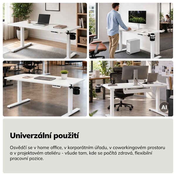 Elektrický stůl s nastavitelnou výškou ergonomický bílý,1400x700 mm: ARIA