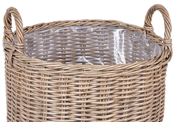 Sada 3 proutěných květináčů PENDULA Umělý ratan 33/37/45 cm Přírodní