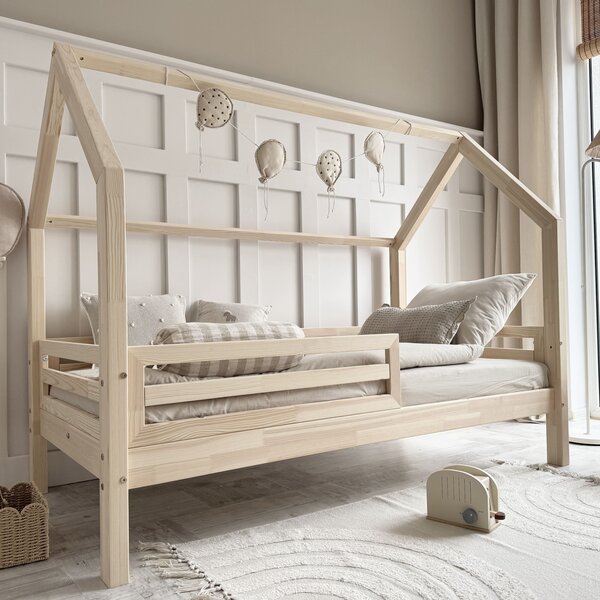 Domečková postýlka Fello 200x90 cm Velikost spací plochy: 200x90, Barva: přírodní dřevo, Výška nožiček: nohy 1 cm