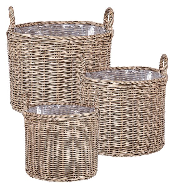Sada 3 proutěných květináčů PENDULA Umělý ratan 33/37/45 cm Přírodní