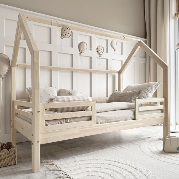 Domečková postýlka Fello duo 200x90 cm Velikost spací plochy: 200x90, Barva: přírodní dřevo, Výška nožiček: nohy 1 cm