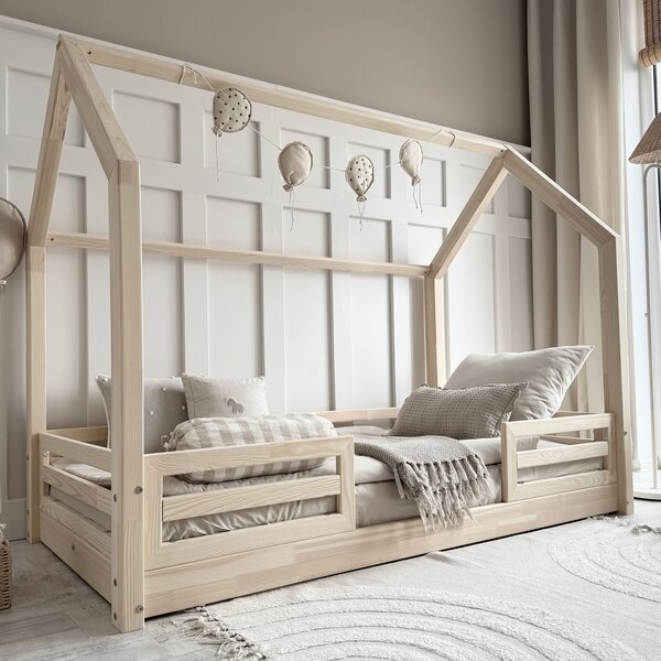 Domečková postýlka Fello duo 200x90 cm Velikost spací plochy: 200x90, Barva: přírodní dřevo, Výška nožiček: nohy 1 cm