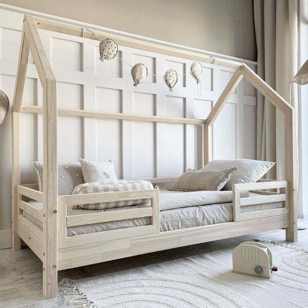 Domečková postýlka Fello duo 200x90 cm Velikost spací plochy: 200x90, Barva: přírodní dřevo, Výška nožiček: nohy 1 cm