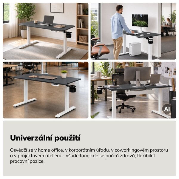Elektrický stůl s nastavitelnou výškou ergonomický bílo-antracitový,1200x600 mm: ARIA