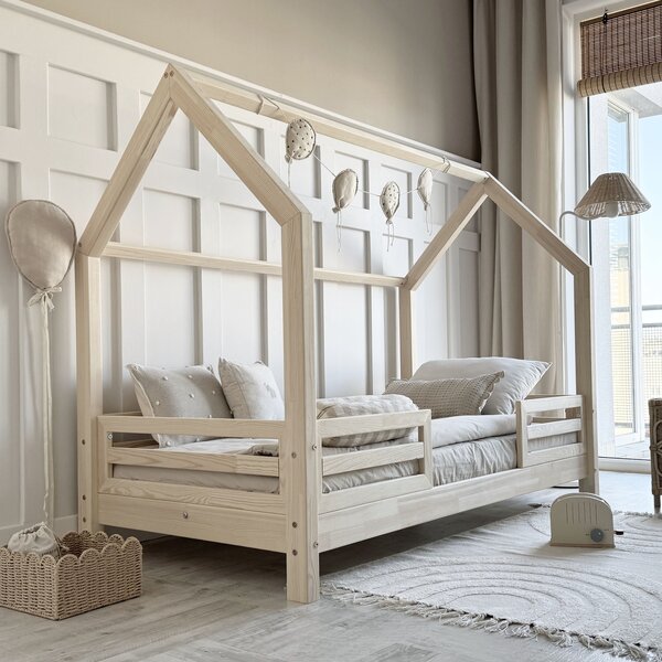 Domečková postýlka Fello duo 200x90 cm Velikost spací plochy: 200x90, Barva: přírodní dřevo, Výška nožiček: nohy 1 cm