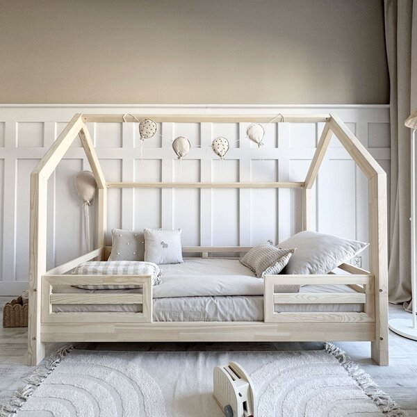 Domečková postýlka Fello duo 200x90 cm Velikost spací plochy: 200x90, Barva: přírodní dřevo, Výška nožiček: nohy 1 cm