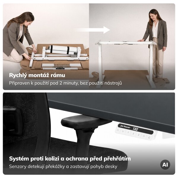 Elektrický stůl s nastavitelnou výškou ergonomický bílo-antracitový,1200x600 mm: ARIA