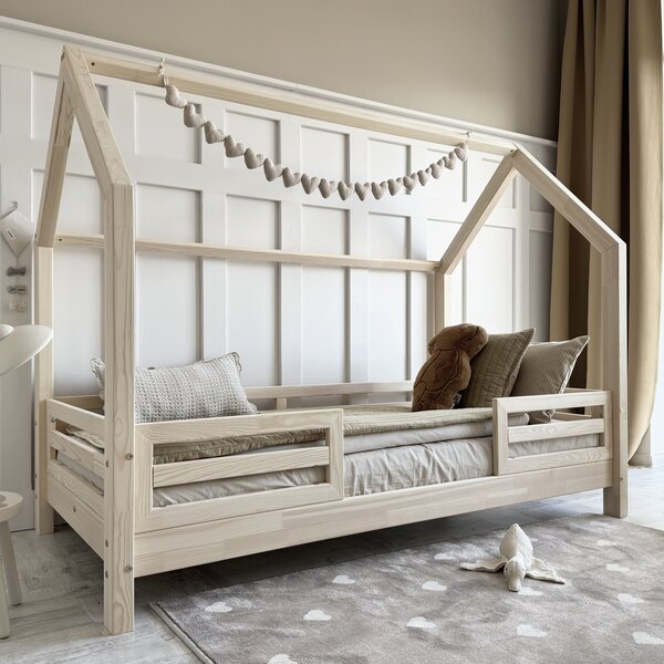 Domečková postýlka Fello duo 200x90 cm Velikost spací plochy: 200x90, Barva: přírodní dřevo, Výška nožiček: nohy 1 cm