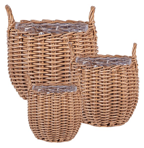 Sada 3 proutěných květináčů AUCUBA 26/34/44 cm Světle hnědá