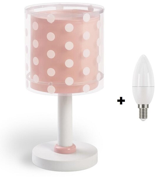 Dalber 41001S DOTS - Stolní dětská lampička + Dárek LED žárovka (Dětská lampička s puntíky v růžové barvě)