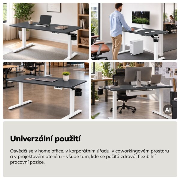 Elektrický stůl s nastavitelnou výškou ergonomický bílo-antracitový,1400x700 mm: ARIA