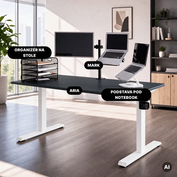 Elektrický stůl s nastavitelnou výškou ergonomický bílo-antracitový,1600x800 mm: ARIA