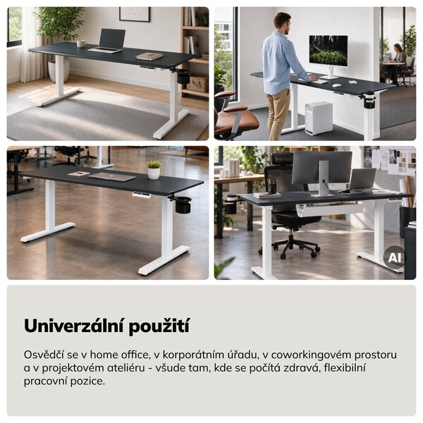 Elektrický stůl s nastavitelnou výškou ergonomický bílo-antracitový,1600x800 mm: ARIA