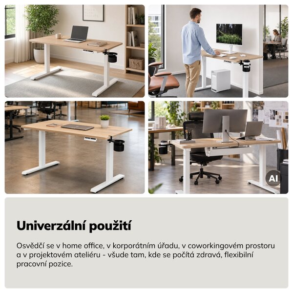 Elektrický stůl s nastavitelnou výškou ergonomický bílý/dub sonoma,1200x600 mm: ARIA