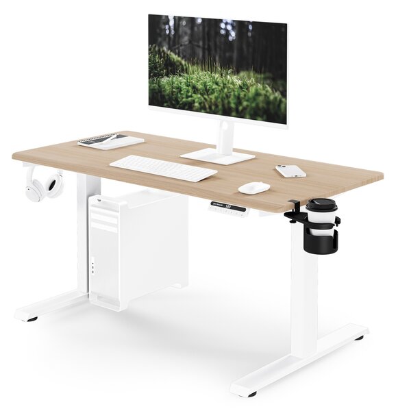 Elektrický stůl s nastavitelnou výškou ergonomický bílý/dub sonoma,1200x600 mm: ARIA