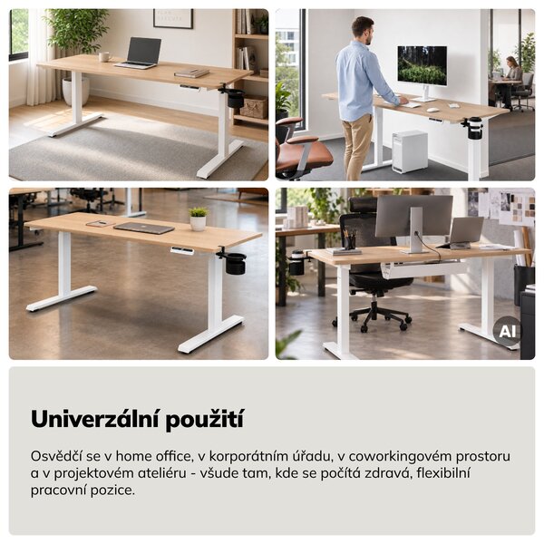 Elektrický stůl s nastavitelnou výškou ergonomický bílý/dub sonoma,1600x800 mm: ARIA